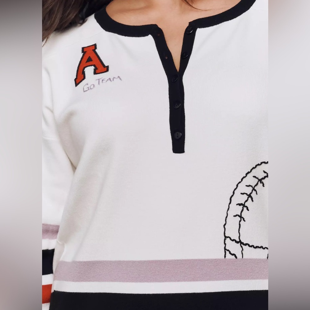 NWT Daily Practice Go Team Embroidered Henley Top Anthropologie size large